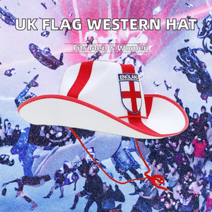 Haiwin Party Cheap Wholesale UK Flag Image Outdoor Fashion <b>Western</b> Football England Cowboy <b>Hat</b> Unisex 100% Polyester - Product Image 2