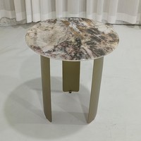 Table d'appoint ronde en marbre avec pieds en acier inoxydable doré