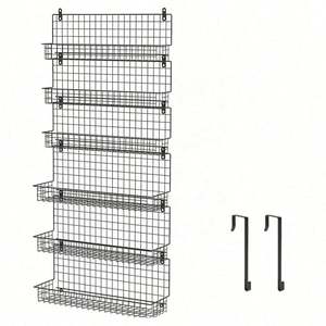 Organizador de Almacenamiento Metálico para Puerta de Despensa, Cesta Metálica Ajustable para Montar en la Pared, Estante para Especias de Cocina - Product Image 1