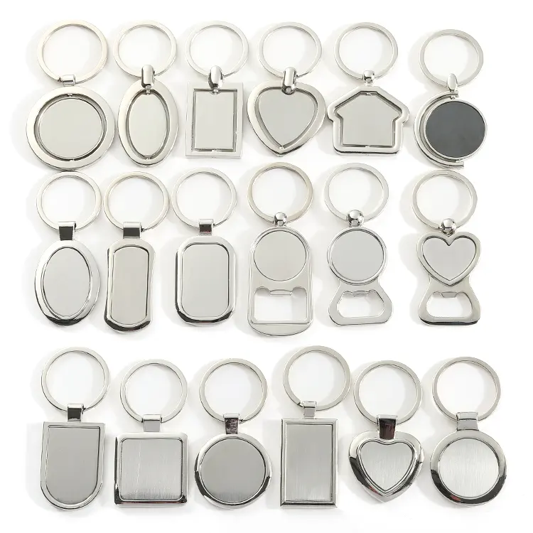 Custom Sublimation Logo Stainless Steel Ring Multi Shape Promotional Metal Keychain