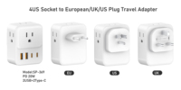 ABD'den İngiltere/AB/AU/ABD Tipi Priz Seyahat Adaptörü Duvar Prizi Almanya Fransa İtalya İngiltere Tip E/F/C/G 4 USB Şarj Cihazlı (2 USB C)
