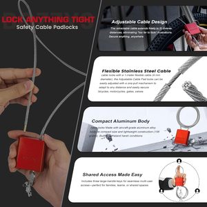 Khóa cáp thép nhôm bền chắc BOZZYS 3 chìa khóa điều chỉnh được, dài 3.28ft, dùng cho xe đạp, cửa, tủ khóa, sử dụng ngoài trời, màu đỏ, mạ anodize. - Product Image 3