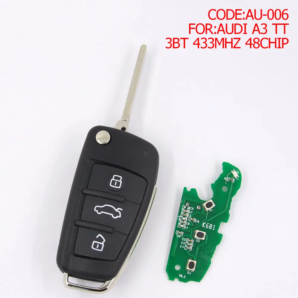 Auto flip remoto folding chave do carro para Audi TT A3 48 3 botão 433MHz chip