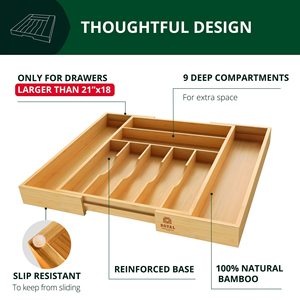 Caja de almacenamiento con cajones, color madera de bambú, rectangular, parte superior abierta, con compartimentos para cubiertos, bandeja para cuchillos, vajilla occidental - Product Image 5