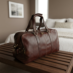 Sac de voyage vintage en cuir véritable brodé, fermeture éclair, poignée souple légère, grande capacité, durable, multi-usages, unisexe B - Product Image 1