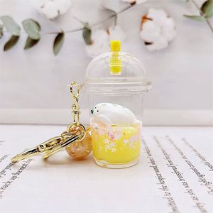 Acrylic Milk <b>Bottle</b> Milk Tea Cup Keychain Animal <b>Ocean</b> Floating Liquid Oil Keychains for Student Book Bag Car Small Pendant - Product Image 6