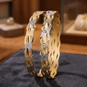 Bracelets CNC bicolores plaqués or en gros, Bijoux de mode, Bracelets CNC traditionnels, Cuivre et laiton plaqué or bicolore - Product Image 5
