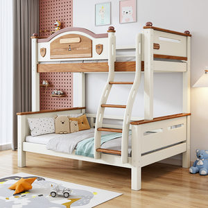 Litera de madera maciza que ahorra espacio. Una opción práctica para los dormitorios. Esta litera alta y baja cuenta con una combinación de dos pisos. - Product Image 3