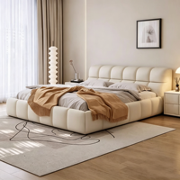 Modernes Cremefarbenes Stoffbezogenes Bettgestell mit Gasdruckfeder-Stauraum Weiches Kopfteil Plattformbett für Heim-Schlafzimmermöbel