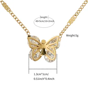 Collar de mariposa chapado en oro de 18k para mujer, joyería de acero inoxidable de circonita cúbica