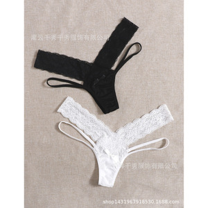Nouvelles culottes sexy en dentelle et résille pour femmes Qianxiu, T-shirts transparents à coupe triangulaire, entrejambe en coton taille basse, tendance et - Product Image 3