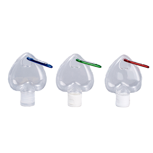 Botella de PETG en Forma de Corazón para Desinfectante de Manos y Gel de 50 ml con Llavero y Pulverizador, Impresión Serigráfica - Product Image 1