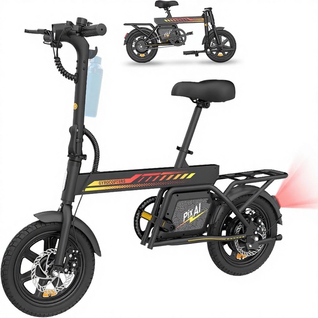PixAI Gyrocopters Electric Bike for Adults Teens | 70km Range | 32km/h Speed | Smart Anti-Theft GPS Dual Rider | Alloy Steel