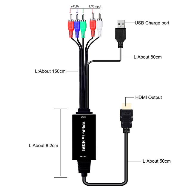 2m RCA RGB YPbPr to HDMI Converter Component Adapter Cable Supports 1080P 60Hz Video Audio for Laptop Xbox One PS4 HDTV