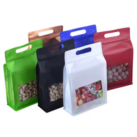 Pochette de scellage écologique à huit côtés à fond plat avec fenêtre à fermeture éclair Sacs d'emballage refermables plaqués aluminium Poignée thermoscellable