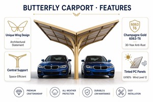 Abri de voiture moderne pour villa, en alliage d'aluminium, avec protection solaire et auvent imperméable - Product Image 2