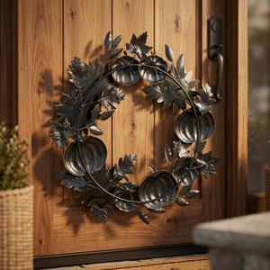 Black Metal Pumpkin <b>Wreath</b> Round Halloween Decorative Handmade Rustic Style Unlit Single Piece - Product Image 5