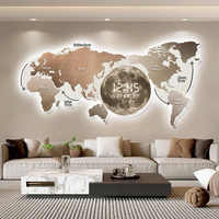 Mapa del Mundo, Pintura Decorativa para Sala de Estar, Reloj Electrónico LED con Pantalla, Cuadro Colgante para Oficina, Reloj Creativo, Lámpara de Pared