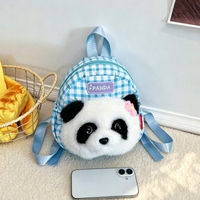Sac à dos en peluche panda à carreaux roses pour enfants, vente en gros d'usine, sac d'école moelleux de dessin animé pour tout-petits, idéal comme cadeau