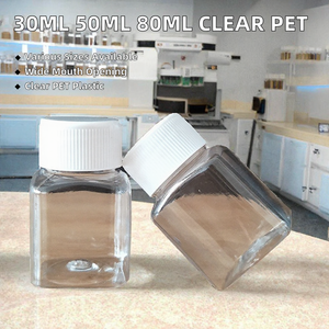Flacon carré en PET transparent de 30 ml, qualité alimentaire, avec logo personnalisé, flacon vide en plastique PET pour capsules et pilules, 30 g, bouchon à vis en plastique pour médicaments - Product Image 2