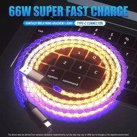 Cable USB Tipo C con Luz LED RGB Gradual, Carga Rápida de 66W 6A, Cable de Datos con Luz Intermitente para Todos los Teléfonos Inteligentes