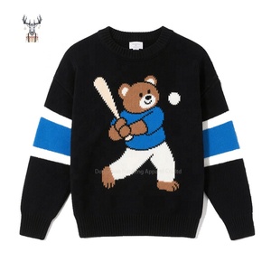 Suéter de Punto Personalizado de Nanteng, 100% Algodón, Informal, con Diseño de Oso Jugando al Béisbol, Cuello Redondo, para Hombre - Product Image 1
