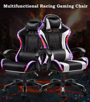 Chaise de jeu inclinable en cuir pour PC de course, avec repose-pieds et éclairage LED – Prix abordable