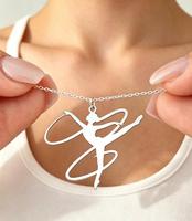 Collier de gymnastique rythmique pour fille en acier inoxydable, plaqué PVD, étanche, pendentif gymnaste, bijoux de sport pour femme, vente en gros