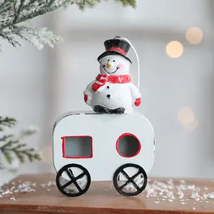 Navidad Ferro Artesanato Santa Boneco De Neve pequeno trem árvore de Natal pingente Jardim Decor Xmas Árvore Pendurado Enfeites De Natal