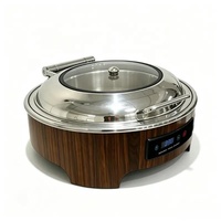 Pemanas Makanan Buffet Listrik Individual Round Chafing Dish dengan Jendela, Kompor Stainless Steel 6L 400W, Peralatan Dapur untuk Hotel
