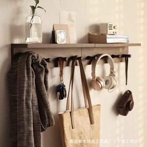 Solid Wood Wall Shelf 40x10x10.5cm Minimalist Coat <b>Rack</b> With Hooks For Entryway Bedroom Storage - Product Image 4