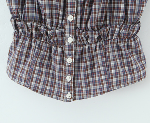 Colletto quadrato con stampa a quadri colore grigio Casual camicetta in cotone e top camicie da <span class=keywords><strong>donna</strong></span> - Product Image 4