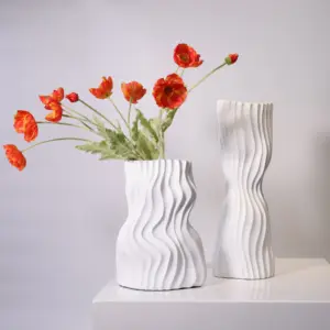 Modern simple black and white vase resin wave striped vase dining table living room decoration floral decoration home decor vase