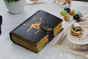 Luna Moth Handmade Leather Journal with Lock Clasp 120 Sheets of Vintage Butterfly Print Spell <b>Book</b> of Shadows Diary Gift - Product Image 3