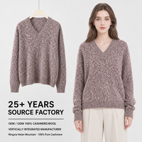 Pull en cachemire 100% européen pour femme, col en V, manches longues, coupe ample, tricoté à la machine, 15,5 microns, vente en gros d'usine pour l'hiver