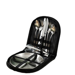 Juego de vajilla de acero inoxidable para exteriores YQ-TZ para pícnic, camping, barbacoa, portátil para 2 personas, con plato, tenedor, cuchillo y cuchara. - Product Image 5