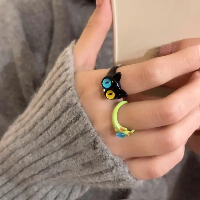 Веселое милое кольцо с кошкой-монстром для женского 2023, новое модное маленькое изысканное кольцо с указательным пальцем