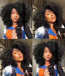 Perruques bouclées FUJAI de 16 pouces pour femmes noires, perruque Afro Bomb avec frange, fibre <span class=keywords><strong>haute</strong></span> <span class=keywords><strong>température</strong></span>, densité 100 %, cheveux bouclés crépus sans colle - Product Image 6