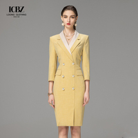Vente chaude femmes vêtements de bureau longue jupe mi-longue costume deux pièces ensemble avec bouton décoration dames jupe formelle Blazers