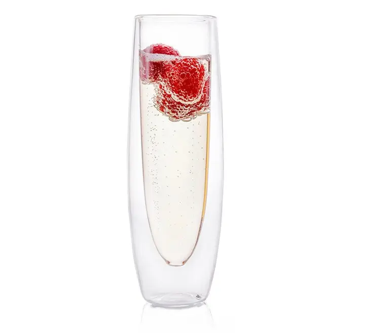 Glass Champagne Flutes - Set Of 2 - Stemless Sparkling Wine Glasses - 5 Oz - Mimosa Wine Flute For Weddings Bridesmaid Party