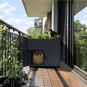 Armoire en acier galvanisé personnalisable avec jardinière pour balcon, armoire extérieure avec jardinière surélevée et rangement - Product Image 4