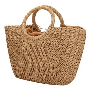 Bolsos de Mano de Gran Capacidad, Bolso de Hombro con Personalidad, Forma Redonda Simple, Bolsa de Madera, Cesta Tejida, Estilo Rústico - Product Image 1