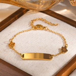 Braccialetti Personalizzati con LOGO all'Ingrosso, Barra Curva a Forma di Fiore Incidibile, Braccialetti in Acciaio Inossidabile Impermeabili per Donne - Product Image 1