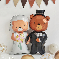Ballon en aluminium sur pied, design adorable de couple d'ours de dessin animé, style INS, pour gâteau de mariage ou fête, avec lettres LOVE, décoration d'ours marié et mariée
