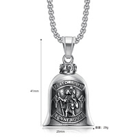 Rétro Punk porte-bonheur gardien cloche bijoux en acier inoxydable Saint Christopher moto cloche pendentif collier pour hommes cadeau