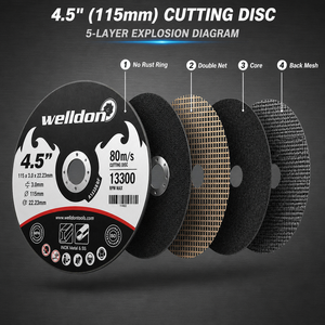 Disque de découpe à centre déprimé Welldon 115x3.0x22.23mm <span class=keywords><strong>T42</strong></span>, 4.5 pouces, à liant résineux, pour métal et acier inoxydable, 13300 tr/min, 80 m/<span class=keywords><strong>s</strong></span> - Product Image 2