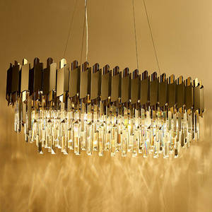 Wholesale Modern Luxury K9 Crystal Gold LED Pendant Light High Ceiling Decor for Hotel <b>Living</b> <b>Room</b> Kitchen Adjustable Height - Product Image 2