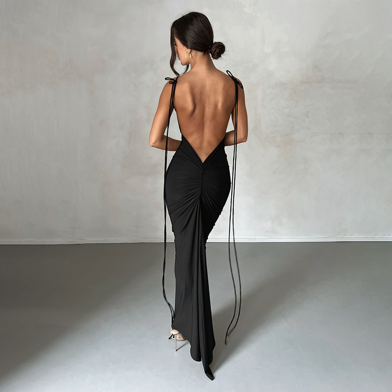 Custom Black Backless Dress - Elegant Bodycon Night Club Gown for Women,  Casual and Breathable for Parties, Sizes S-L