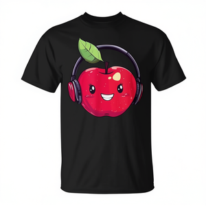 T-shirt Red Apple With Headphones pour enfants et adolescents, design unisexe - Product Image 2