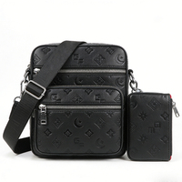 Tas Selempang Pria Kulit PU Embossed dengan Set Dompet, Tas Kasual Multi Kantong untuk Pembeli Grosir